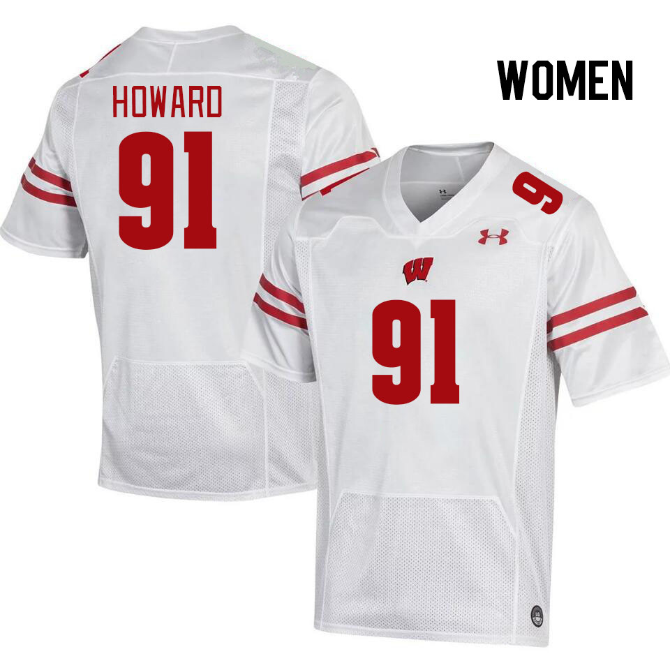 Women #91 Jamel Howard Wisconsin Badgers College Football Jerseys Stitched Sale-White